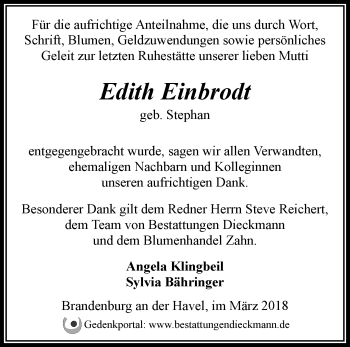 Traueranzeige von Edith Einbrodt von Märkische Oderzeitung