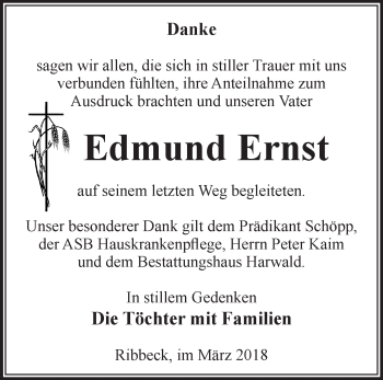 Traueranzeige von Edmund Ernst von Märkische Oderzeitung