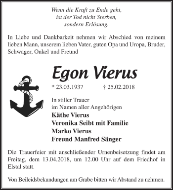Traueranzeige von Egon Vierus von Märkische Oderzeitung