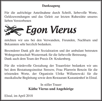 Traueranzeige von Egon Vierus von Märkische Oderzeitung