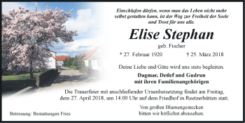 Traueranzeige von Elise Stephan von Märkische Oderzeitung