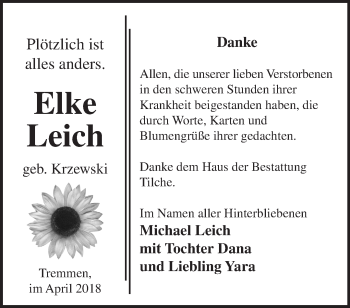 Traueranzeige von Elke Leich von Märkische Oderzeitung