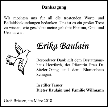 Traueranzeige von Erika Baulain von Märkische Oderzeitung