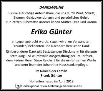 Traueranzeige von Erika Günter von Märkische Oderzeitung