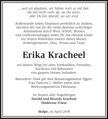 Traueranzeige von Erika Kracheel von Märkische Oderzeitung