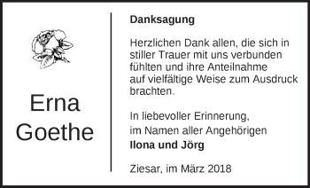 Traueranzeige von Erna Goethe von Märkische Oderzeitung
