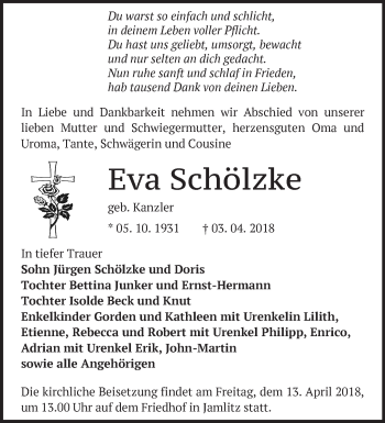 Traueranzeige von Eva Schölzke von Märkische Oderzeitung