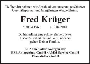 Traueranzeige von Fred Krüger von Märkische Oderzeitung