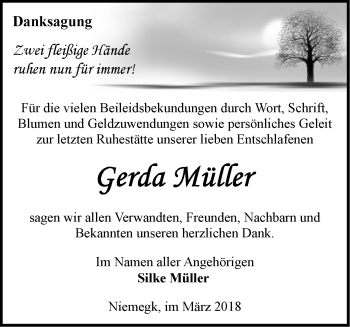 Traueranzeige von Gerda Müller von Märkische Oderzeitung