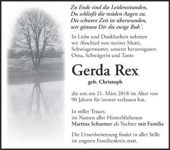 Traueranzeige von Gerda Rex von Märkische Oderzeitung