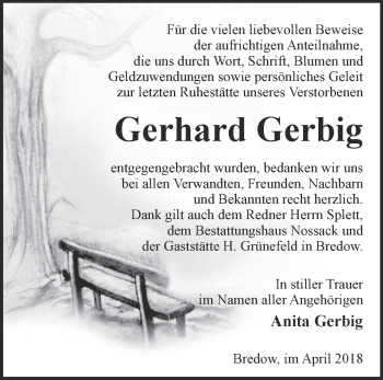 Traueranzeige von Gerhard Gerbig von Märkische Oderzeitung