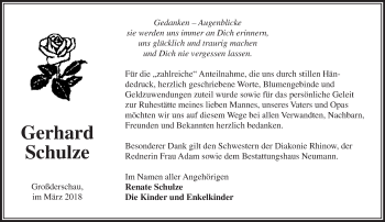 Traueranzeige von Gerhard Schulze von Märkische Oderzeitung