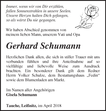 Traueranzeige von Gerhard Schumann von Märkische Oderzeitung