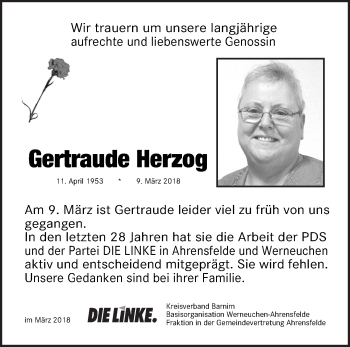 Traueranzeige von Gertraude Herzog von Märkische Oderzeitung