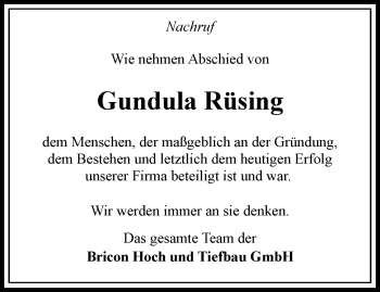 Traueranzeige von Gundula Rüsing von Märkische Oderzeitung