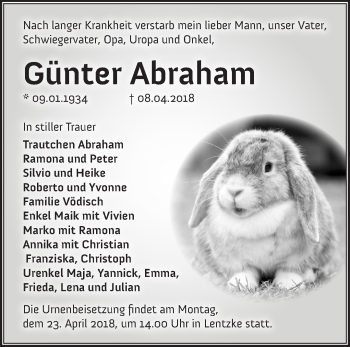 Traueranzeige von Günter Abraham von Märkische Oderzeitung