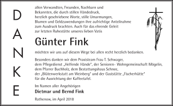 Traueranzeige von Günter Fink von Märkische Oderzeitung