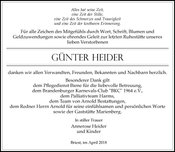 Traueranzeige von Günter Heider von Märkische Oderzeitung