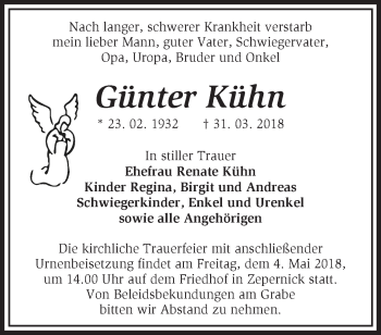 Traueranzeige von Günter Kühn von Märkische Oderzeitung