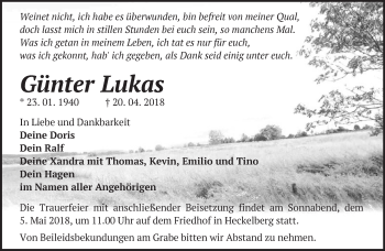 Traueranzeige von Günter Lukas von Märkische Oderzeitung