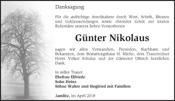 Traueranzeige von Günter Nikolaus von Märkische Oderzeitung