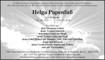 Traueranzeige von Helga Papenfuß von Märkische Oderzeitung