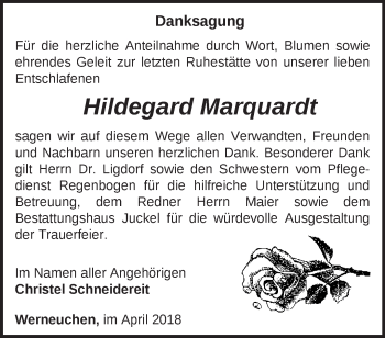 Traueranzeige von Hildegard Marquardt von Märkische Oderzeitung