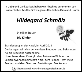 Traueranzeige von Hildegard Schmölz von Märkische Oderzeitung