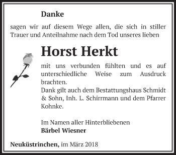 Traueranzeige von Horst Herkt von Märkische Oderzeitung