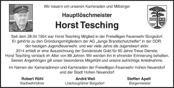 Traueranzeige von Horst Tesching von Märkische Oderzeitung