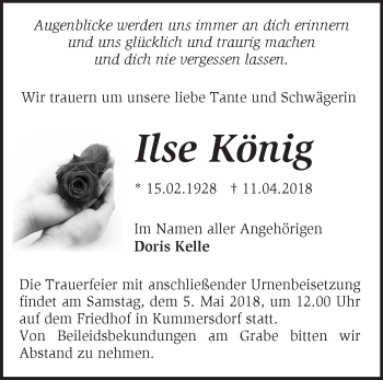 Traueranzeige von Ilse König von Märkische Oderzeitung