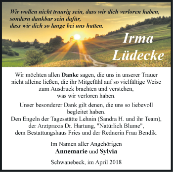 Traueranzeige von Irma Lüdecke von Märkische Oderzeitung