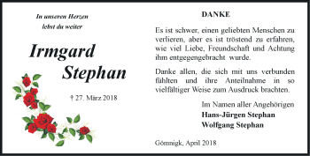 Traueranzeige von Irmgard Stephan von Märkische Oderzeitung