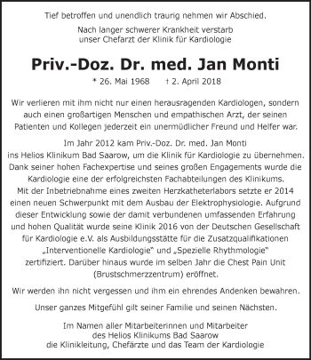 Traueranzeige von Jan Monti von Märkische Oderzeitung