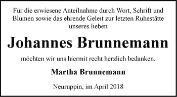 Traueranzeige von Johannes Brunnemann von Märkische Oderzeitung