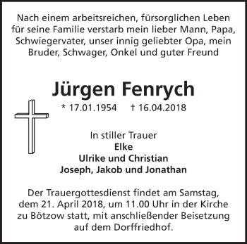 Traueranzeige von Jürgen Fenrych von Märkische Oderzeitung