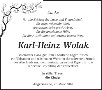 Traueranzeige von Karl-Heinz Wolak von Märkische Oderzeitung