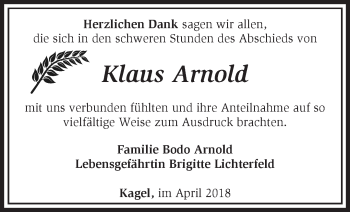 Traueranzeige von Klaus Arnold von Märkische Oderzeitung