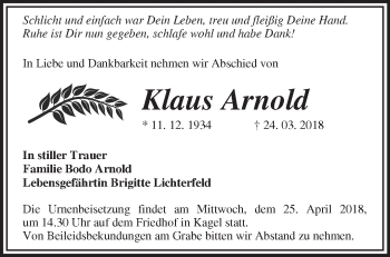 Traueranzeige von Klaus Arnold von Märkische Oderzeitung