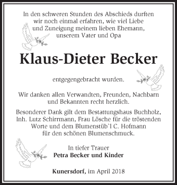 Traueranzeige von Klaus-Dieter Becker von Märkische Oderzeitung