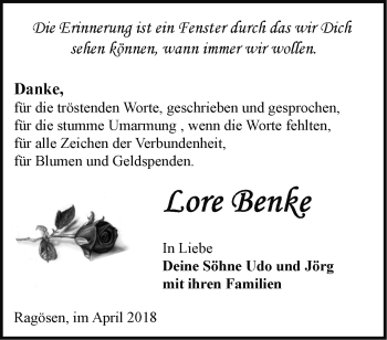 Traueranzeige von Lore Benke von Märkische Oderzeitung