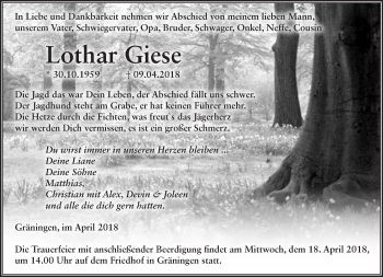 Traueranzeige von Lothar Giese von Märkische Oderzeitung