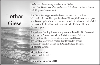 Traueranzeige von Lothar Giese von Märkische Oderzeitung