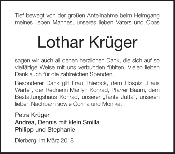 Traueranzeige von Lothar Krüger von Märkische Oderzeitung