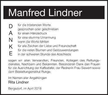 Traueranzeige von Manfred Lindner von Märkische Oderzeitung