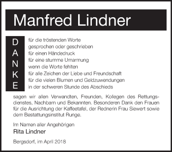 Traueranzeige von Manfred Lindner von Märkische Oderzeitung