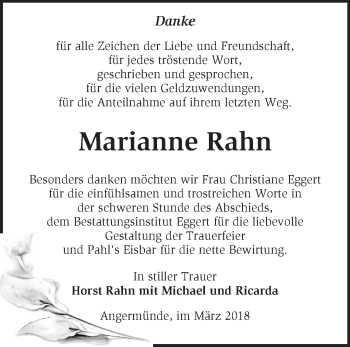 Traueranzeige von Marianne Rahn von Märkische Oderzeitung