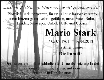 Traueranzeige von Mario Stark von Märkische Oderzeitung