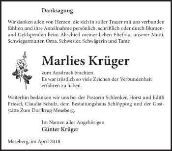 Traueranzeige von Marlies Krüger von Märkische Oderzeitung