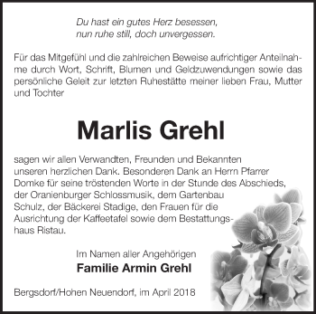 Traueranzeige von Marlis Grehl von Märkische Oderzeitung